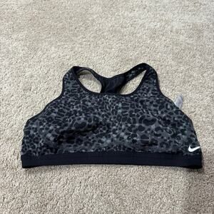 Nike Black & Leopard Print Racerback Sports Bra Women's Size Large No Padding